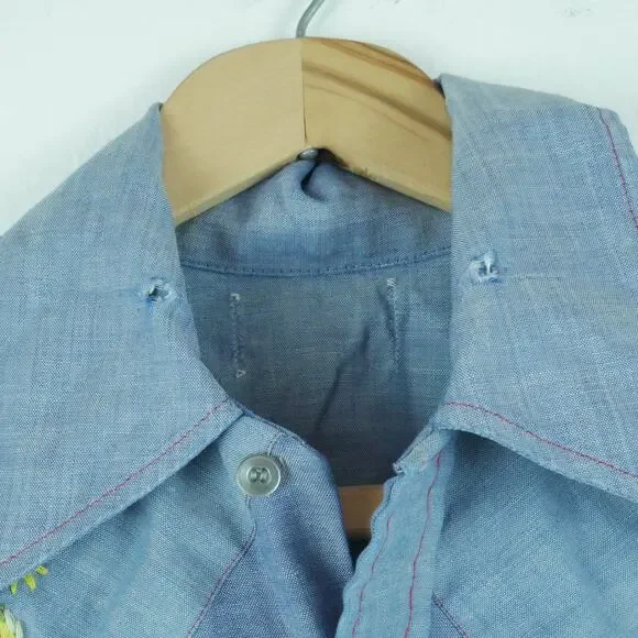 Vintage 70s Embroidered Shirt XS S Mushroom Western THRASHED Hippy Farmer - Picture 3 of 10